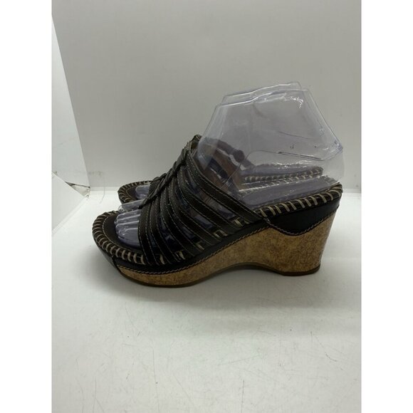 Vtg American Eagle Brown Strappy Faux Leather Mules Thongs Sandals Size 6.5 Y2K - Picture 3 of 7